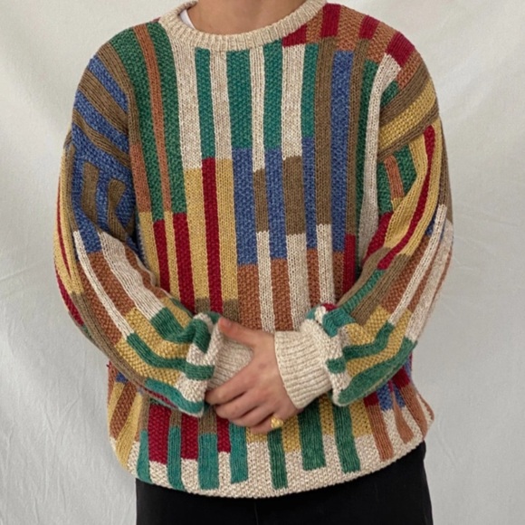 Vintage Norm Thompson Vibrant Striped Crewneck Sweater - Picture 1 of 10